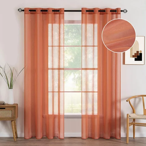 Vista 17 de MIULEE 2 paneles de cortinas semitransparentes beige para ventana, elegantes con ojales en la parte superior, cortinas de gasa