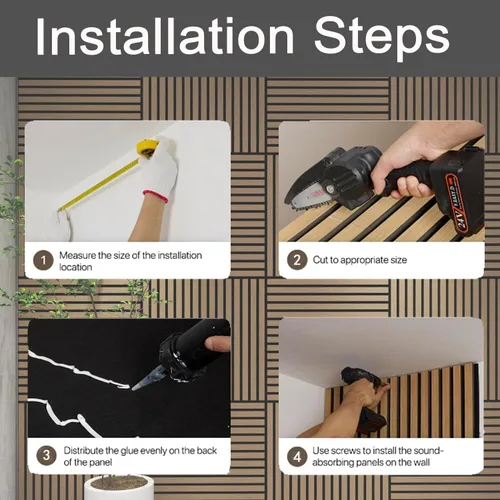 Vista 7 de 4 piezas de paneles acústicos de listones de madera, panel de pared de madera acanalada 3D absorbente de sonido para pared y techo, paneles Nogal