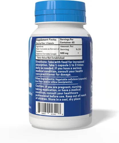 Vista 2 de One Planet Nutrition Nano Curcumina 500 mg cápsulas vegetales (60 porciones), Nano para alta absorción, apoya el bienestar general, sin OMG, vegano
