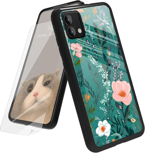 Vista 30 de Funda para Motorola Moto G Play 4G 2024 con protector de pantalla, parte trasera de vidrio templado + funda de silicona suave TPU absorción