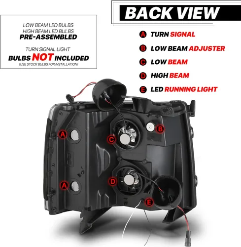 Vista 4 de M-AUTO Conjunto de faros proyector cromado con 2 pares de bombillas LED de 6000K preensambladas compatibles con Chevy Silverado 1500 07-13