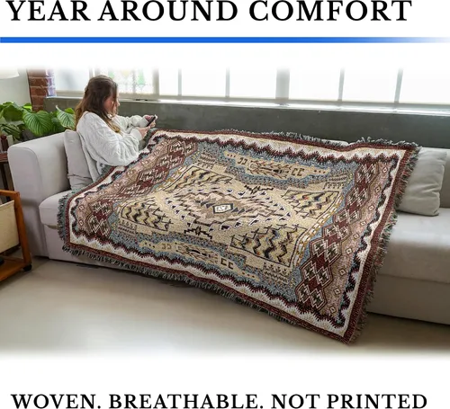 Vista 5 de Pure Country Weavers Manta Butte Clay - Inspirada en los nativos americanos del suroeste - Tapiz manta de regalo tejido de algodón - Fabricado