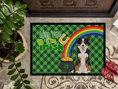 Vista 3 de Caroline's Treasures WDK4748JMAT - Tapete tricolor con borde Collie del día de San Patricio, 24 x 36 pulgadas, tapete para puerta delantera