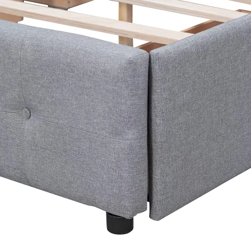 Vista 8 de Harper & Bright Designs Cama de plataforma tapizada tamaño Queen con almacenamiento, marco de cama Queen con 4 cajones y cabecero copetudo para Lino