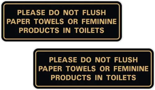Vista 18 de All Quality Estándar Please Do Not Flush Toallas de papel o productos femeninos en inodoros puerta o pared Letrero Negro - Pequeño (1 paquete)