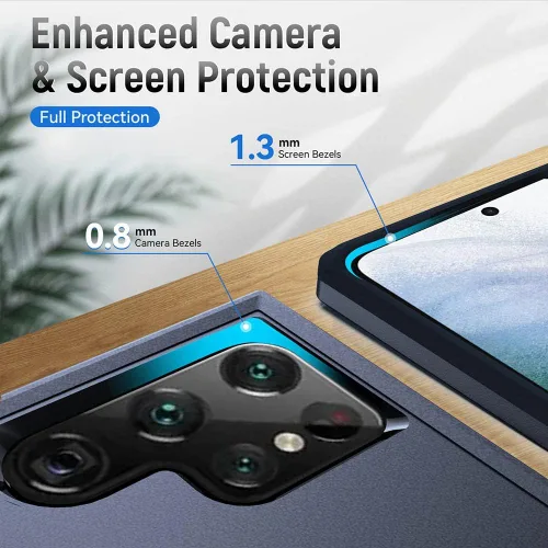 Vista 4 de Funda diseñada para Samsung S24 Ultra (no para S24 y S24 Plus), resistente, resistente, a prueba de golpes, soporte de carga inalámbrica, funda Azul