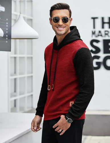 Vista 4 de COOFANDY - Sudadera con capucha para hombre, casual, de manga larga, con cordón ajustable y tejido de punto de gofre