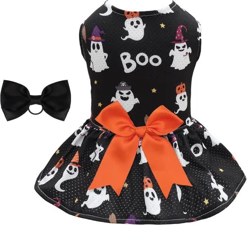 Vista 6 de CuteBone Vestido de malla para perro, vestido de Halloween para cachorros, traje de verano para mascotas, moda de verano para perros pequeños, ropa