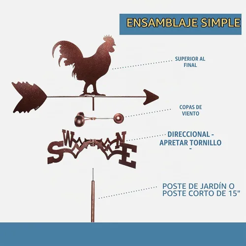 Vista 3 de SWEN Products Veleta de pollo gallo (montaje ajustable incluido)