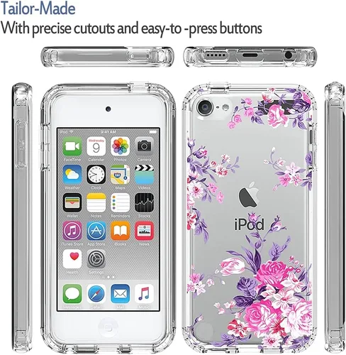 Vista 5 de Funda para iPod Touch 6/iPod Touch 5/iPod Touch 7 para niñas, bonita funda floral de TPU transparente a prueba de golpes para iPod Touch 5th/6th/7th