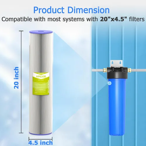Vista 4 de Cartucho de filtro de agua de 20 micrones para toda la casa, filtros de sedimentos plisados para agua de pozo, reemplazo universal para cualquier