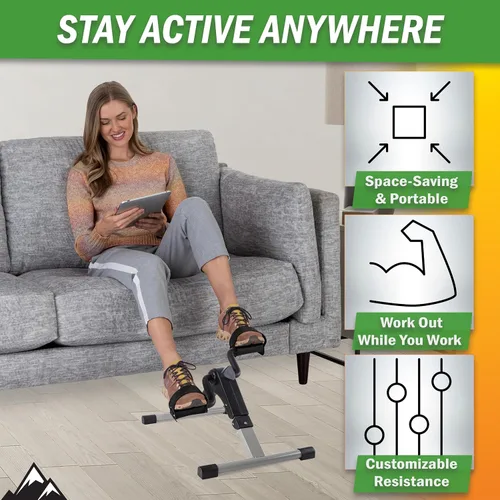 Vista 3 de Under Desk Exercise Bike Pedal Exerciser – Mini Stationary Cycle with Adjustable Resistance, Calorie Tracker & Foldable Design – Compact Pedal