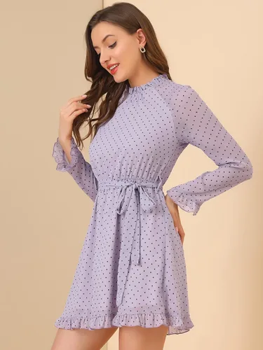 Vista 3 de Allegra K Vestido de gasa con mangas acampanadas y dobladillo con volantes para mujer