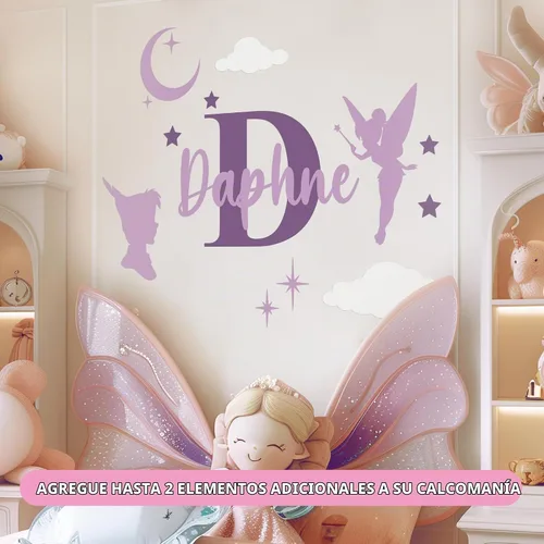 Vista 2 de CRYPTONITE Calcomanías de vinilo personalizadas con nombre e inicial de Campanilla – Decoración de dormitorio de niña – Calcomanías de pared de A.