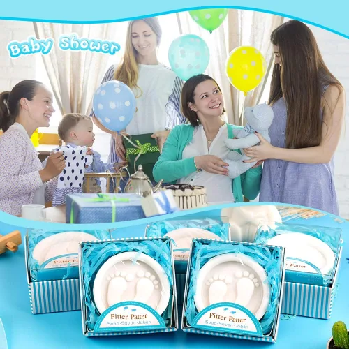 Vista 6 de AIXIANG Jabones para baby shower, hechos a mano, color azul, regalo para pies de bebé, para revelación de género, regalos y decoraciones de baby