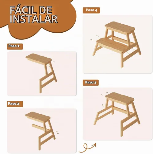 Vista 8 de COSYLAND Taburete para niños pequeños, baño, cocina, taburete de 2 pasos Natural
