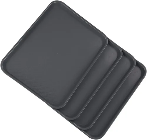 Vista 7 de Paquete de 4 bandejas de plástico para comida rápida, bandeja para servir, bandejas rectangulares de plástico gris para servir comida rápida, F