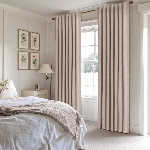 Vista 2 de EMEMA - Cortinas opacas de lino color beige, 72 pulgadas de largo, 2 paneles para dormitorio o sala de estar, con aislamiento térmico, 100%