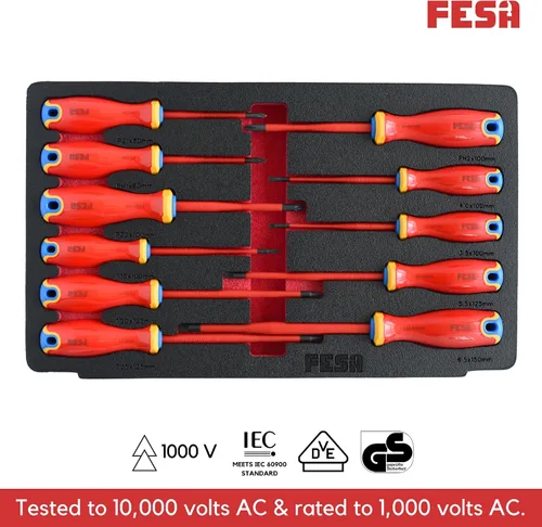 Vista 8 de FESA Juego de destornilladores aislados para electricista, 1000 V, 11 piezas, juego de destornilladores profesionales para electricista con puntas
