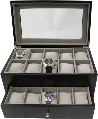 Vista 2 de bey-berk 20-watch parte superior de vidrio Funda de madera con cajón