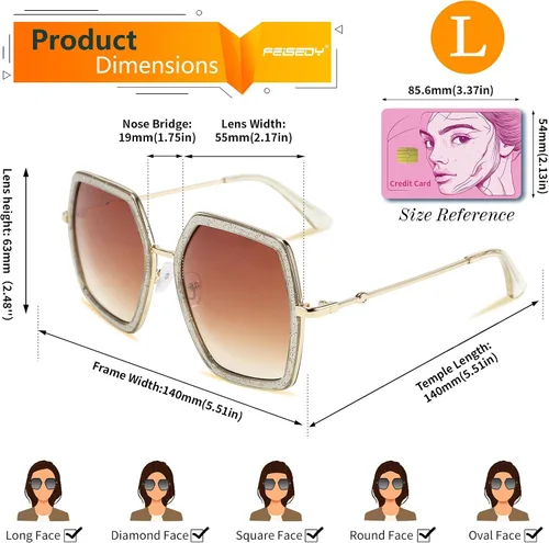 Vista 4 de FEISEDY Gafas de sol inspiradas en hexágono grandes para mujer, diseño irregular, estilo geométrico B2503