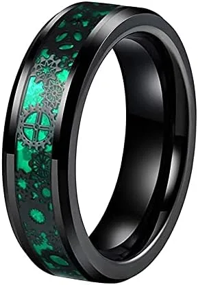 Vista 3 de CROWNAL Anillo de boda de carburo de tungsteno con diseño de dragón celta negro de fibra de carbono verde de 0.236 in y 0.315 in, grabado "I Love