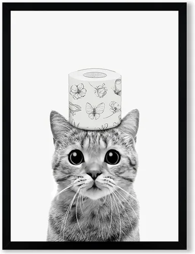 Vista 10 de Arte de pared de lienzo enmarcado para baño con oso negro tierno, decoración divertida para baño con animales, adorable oso con papel higiénico