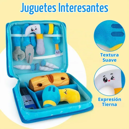 Vista 3 de teytoy Mi primer juego de herramientas, juego de herramientas para bebés de 1 año, juguete de construcción de simulación con caja de herramientas