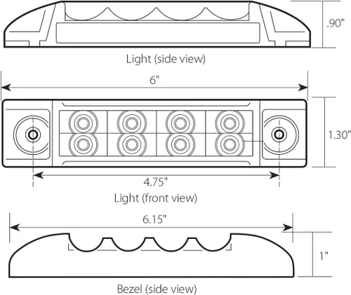 Vista 24 de GG Grand General 75170 Luz sellada ámbar/ámbar (6" rectángulo 8 LED, alto/bajo 3 cables)