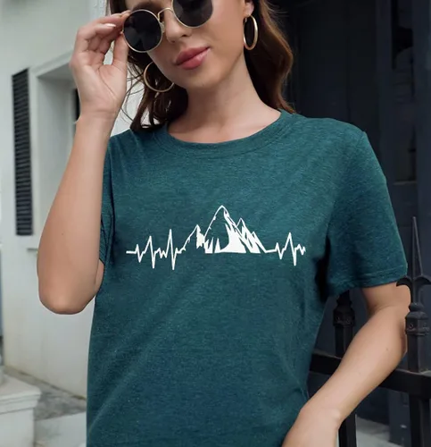 Vista 3 de Camiseta de manga corta con estampado de corazón para mujer, camiseta con estampado de corazón y estampado de corazón