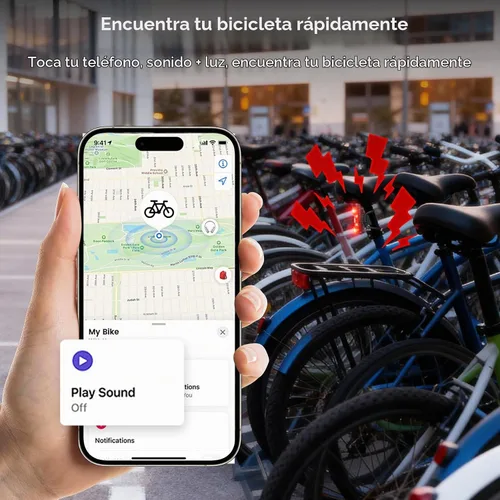 Vista 3 de Luz trasera de bicicleta Chtoocy con rastreador de bicicleta, pista GPS en tiempo real (solo iOS)