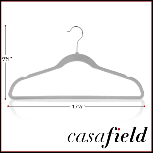 Vista 5 de Casafield 50 perchas de terciopelo gris para trajes, perchas antideslizantes que ahorran espacio
