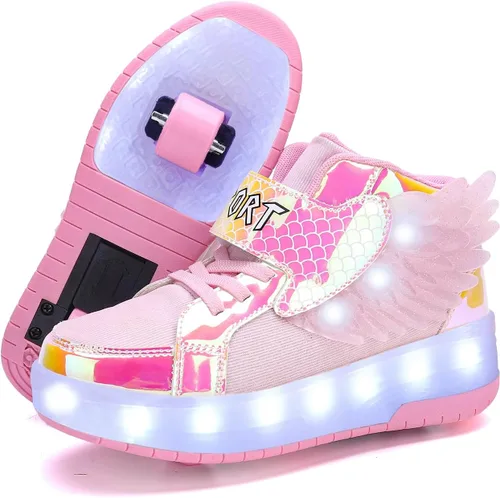 Vista 13 de HHSTS Zapatos para niños – Nuevos mejorados con ruedas zapatos de luz LED de colores patines rodantes brillantes zapatos de patinar regalos simples