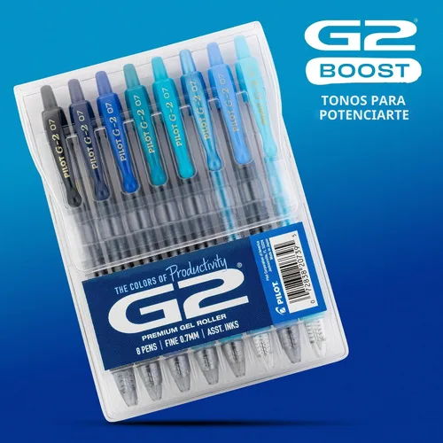 Vista 2 de Pilot G2 - Bolígrafos de gel premium roller, bolígrafos de gel de punta fina, paquete Boost Blue, los colores de la productividad, surtidos