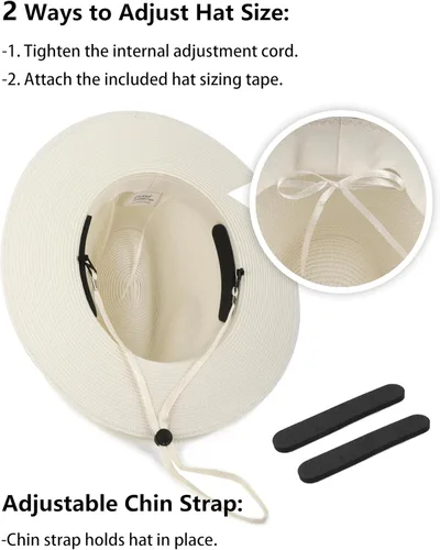 Vista 2 de Zylioo Sombrero Trilby de paja de gran tamaño XXL, sombreros de ala corta grande y alta, sombreros cubanos enrollables de verano