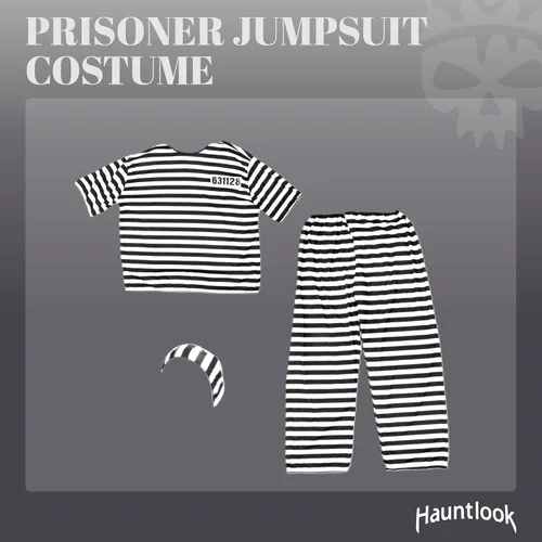 Vista 3 de Conniving Convict Men's Halloween Costume - Orange or White and Black Prisoner Jumpsuit
