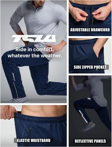 Vista 5 de TSLA Pantalones de ciclismo térmicos a prueba de viento para hombre, pantalones de ciclismo con forro polar, pantalones de ciclismo para exteriores
