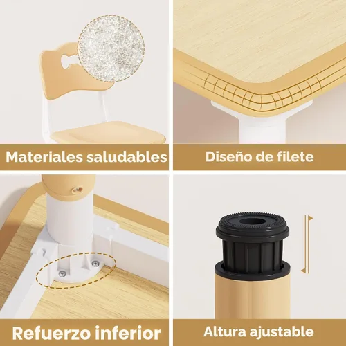 Vista 6 de Set de mesa y 4 sillas para niños Brelley, juego de mesa y sillas ajustables en altura para niños pequeños, escritorio con diseño de grafiti, patas