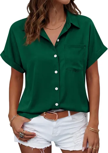 Vista 18 de Beautife Camisas con botones para mujer, blusas de manga corta Albaricoque