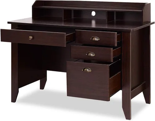 Vista 7 de Escritorio para computadora de 48 pulgadas con 4 cajones de almacenamiento y mesa ejecutiva de madera para PC y portátil
