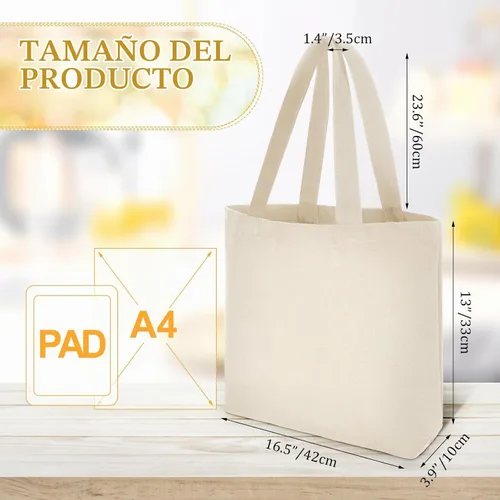 Vista 2 de Silkfly 20 Bolsas de Lona a Granel de 16.5x13.4'' Bolsas de Lona de Algodón en Blanco con Asas y Cremallera Reutilizables Lisas para Comestibles