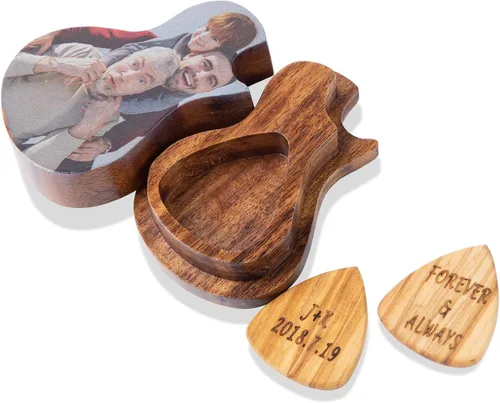 Vista 11 de Albertband Regalos personalizados para padres, soporte de púas de guitarra de madera, fotos de guitarra con estuche, púas de guitarra fina, 3