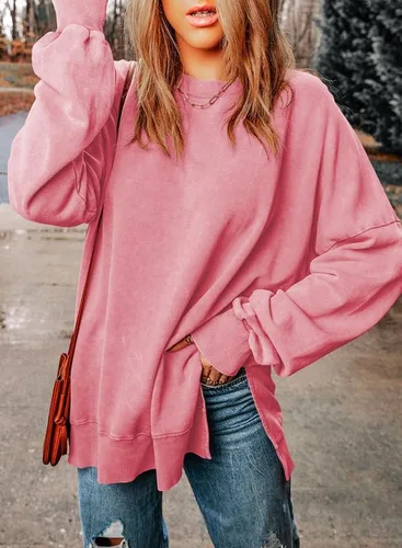 Vista 3 de SHEWIN Sudadera casual de manga larga con cuello redondo para mujer, ligera, holgada