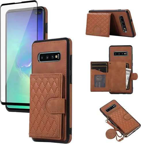 Vista 11 de Asuwish Funda de teléfono para Samsung Galaxy S10 Plus con protector de pantalla de vidrio templado y correa cruzada, soporte para tarjetas, soporte