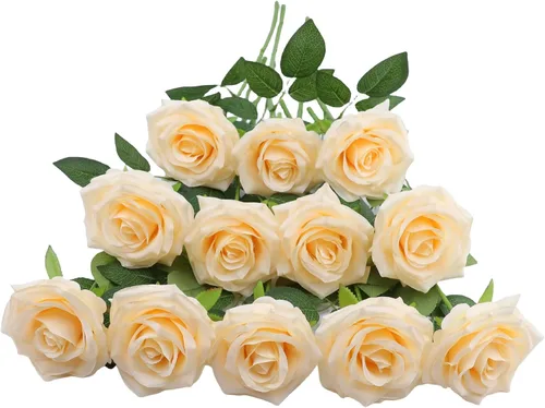 Vista 33 de Flores artificiales de rosa, rosas artificiales, rosas de seda, rosas falsas de aspecto real con tallos para manualidades, ramos de boda, centros