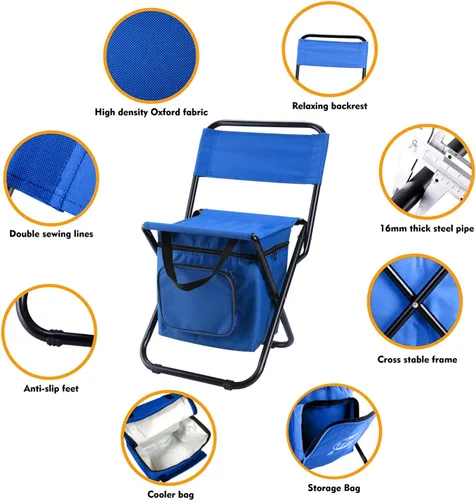 Vista 3 de LEADALLWAY Silla de Pesca con Bolsa Enfriadora Taburete de Pesca Compacto Silla de Camping Plegable