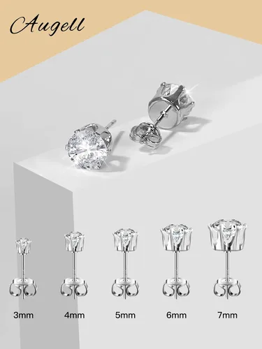 Vista 2 de Juego de 5 pares de aretes de plata de ley 925, hipoalergénicos, de oro de 18 quilates, circonita cúbica para mujeres y hombres, regalo brillante