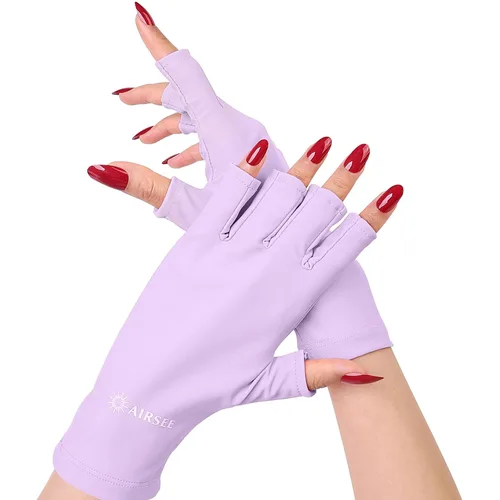 Vista 9 de AIRSEE Guantes de protección UV UPF 50+ de alta calidad para manicura de gel, diseño sin dedos para uso profesional solón y doméstico, anti UVA/UVB