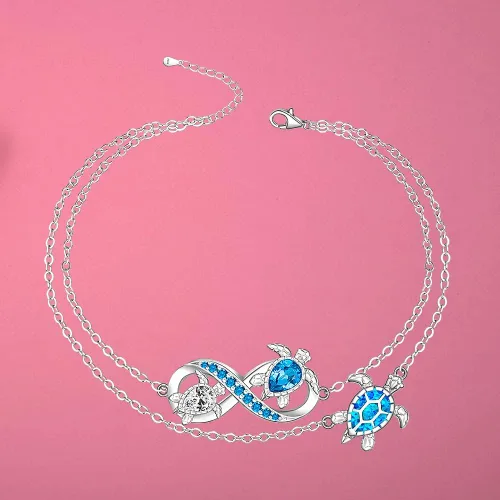 Vista 7 de Fenthring Sea Turtle Anklet Bracelets for Women Sterling Silver Ankle