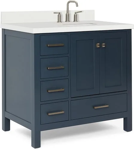 Vista 42 de ARIEL Cambridge - Mueble de baño con lavabo de 42 pulgadas, madera maciza, encimera de cuarzo blanco puro de 1.5 pulgadas, fregadero rectangular
